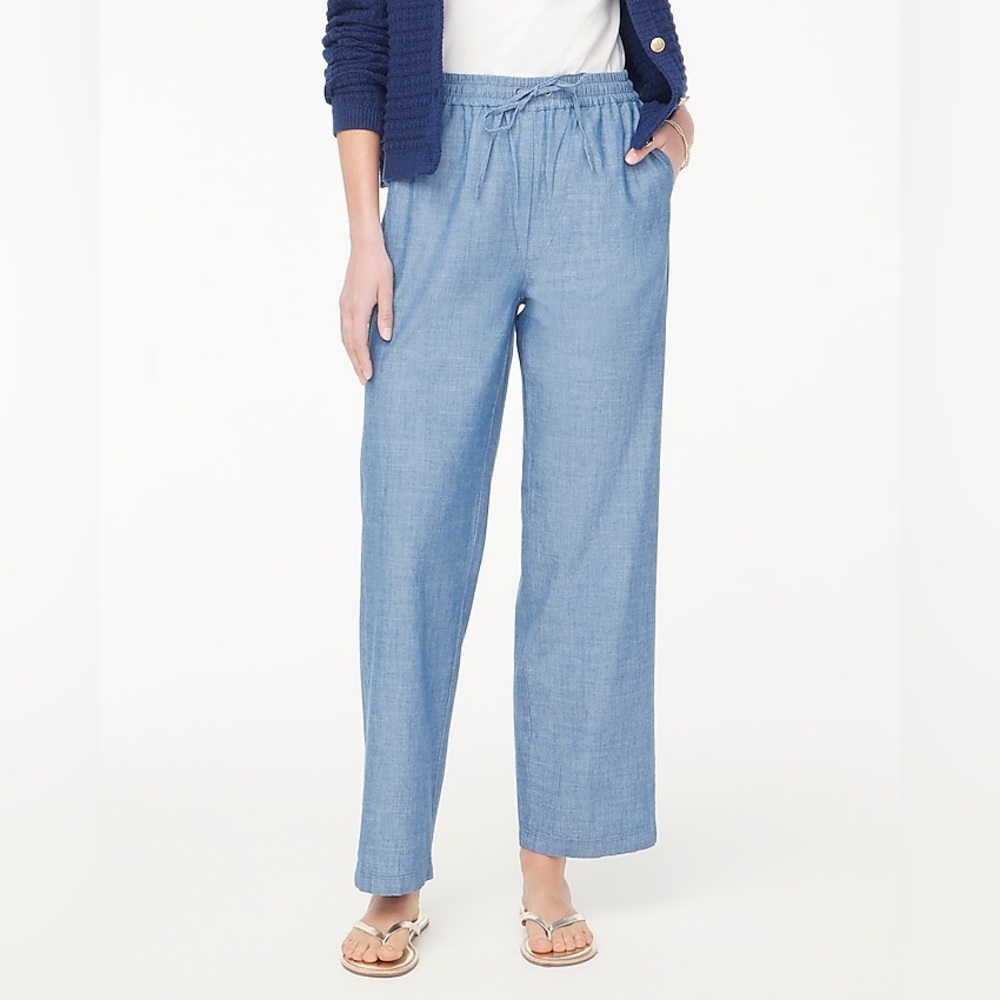 J. Crew Chambray Blue Slim Wide Leg Drawstring Pants NWOT